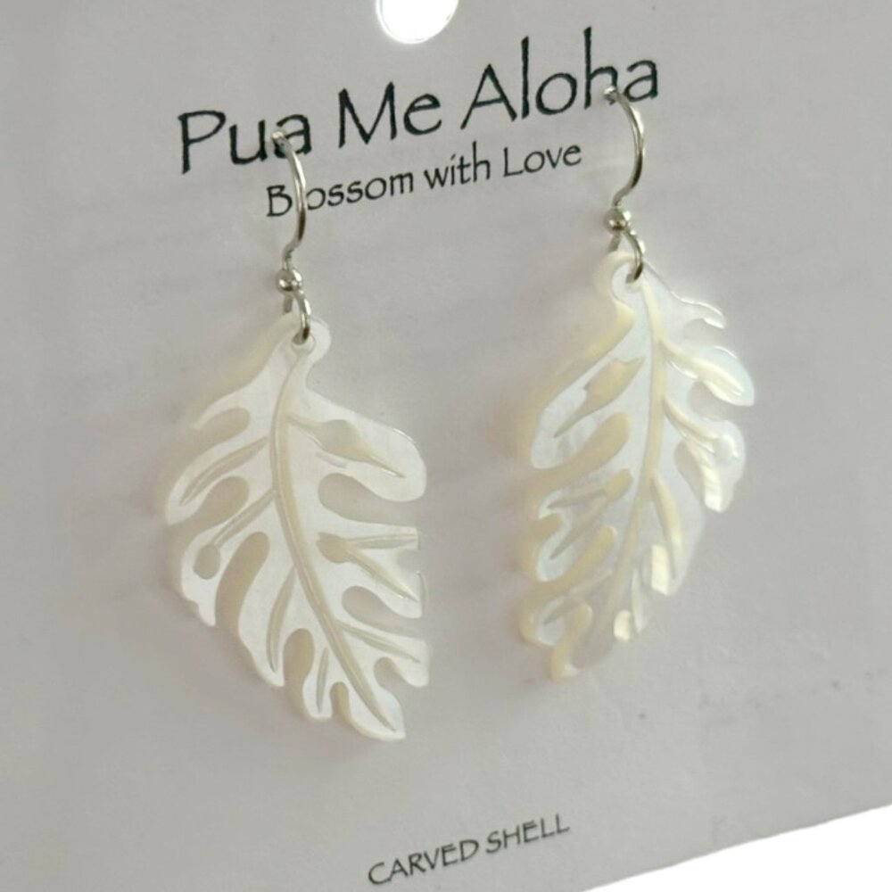 Leighton Lam | Hawaiian Pua Me Aloha Carved Monstera Earrings